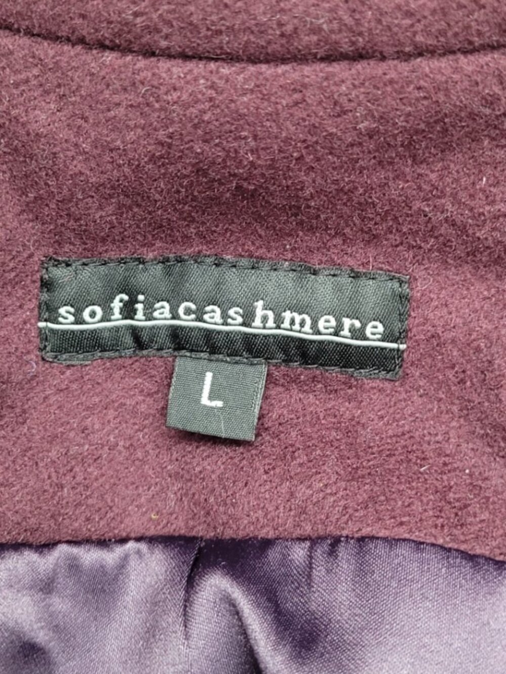 Sofia Cashmere Burgundy Wool Blend Stand Collar Short Coat Size L - Picture 8 of 10